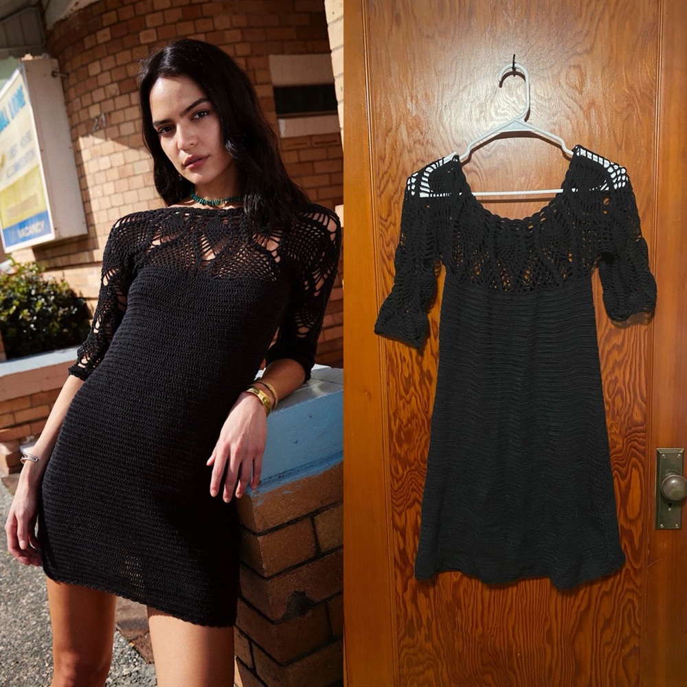 Chasing Unicorns Been Here Before Crochet Mini Dress
Black
